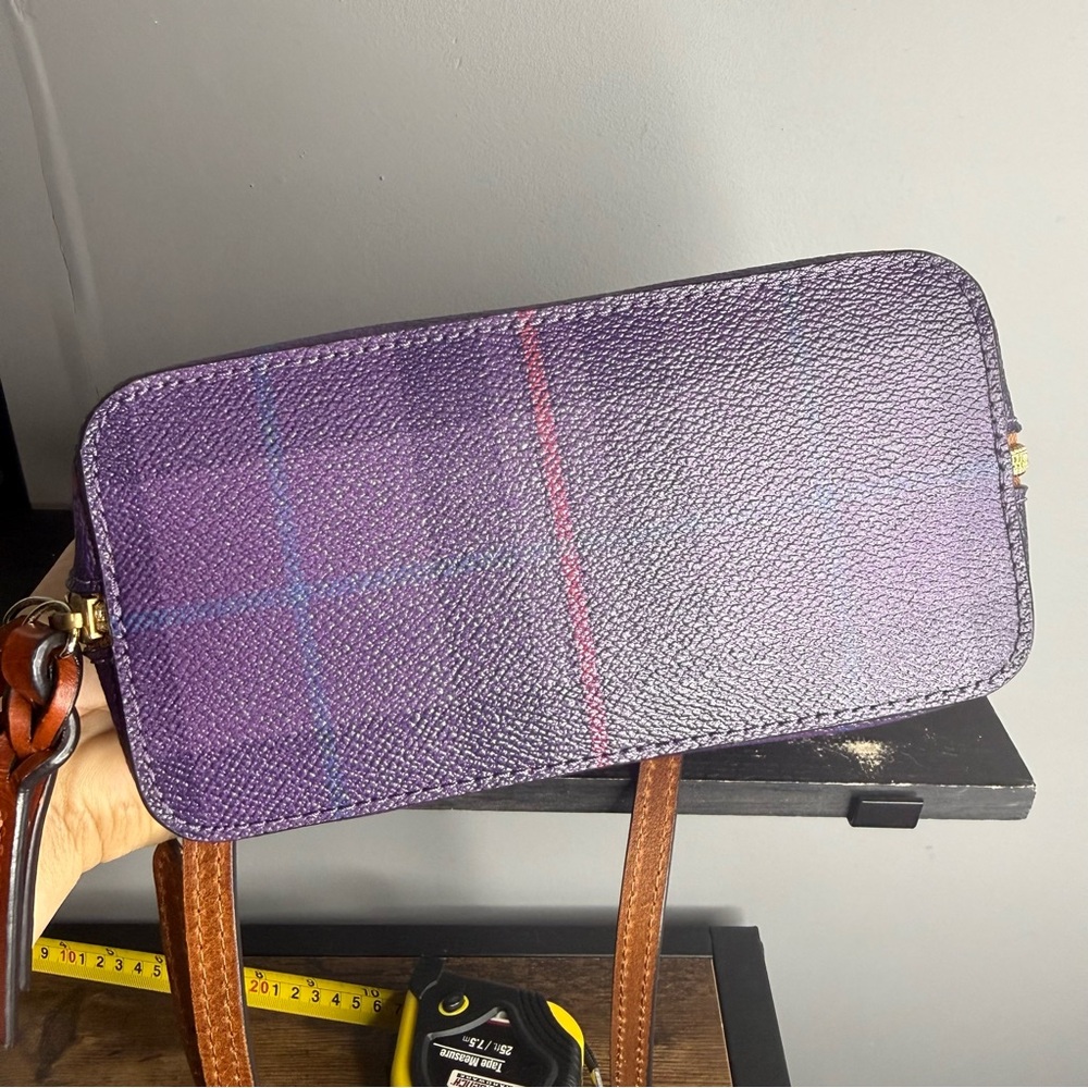 Dooney & Bourke Purple Plaid Crossbody with Brown Leather Trim - Picture 3 of 9